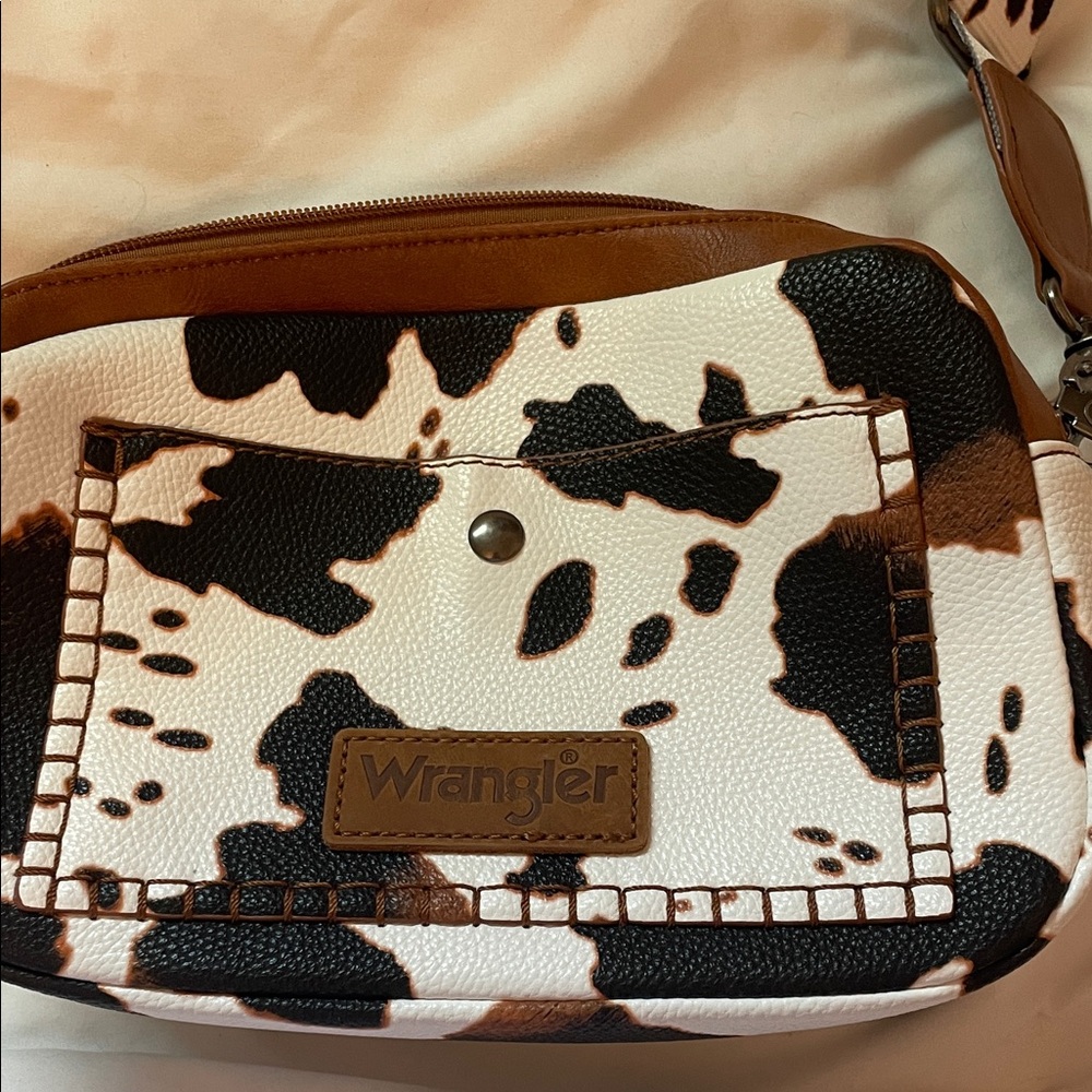 Wrangler Cow Print Crossbody Bag - Black, White, and Brown